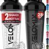 -2 Pack- 28 oz Protein Shaker Bottles for Protein Mixes - 2x Wire Whisk | Leak Proof Shaker Cups for Protein Shakes | Protein Shaker Bottle Pack | Shakers for Protein Shakes-Black&Transparent